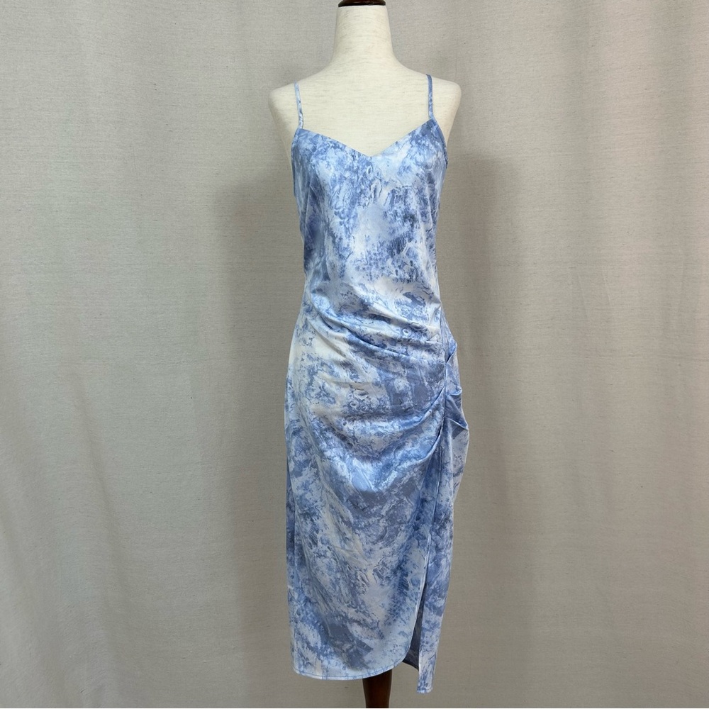 Open Edit Blue Ruched Spaghetti Strap Midi Dress